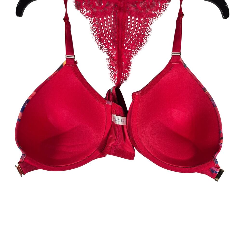 Cacique Red Floral Boost Plunge Womens Bra size 44C - Picture 5 of 7